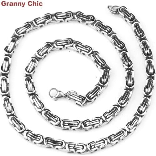 Granny Chic Classic Style Jewelry for Men Silver Stainless Steel 6mm Byzantine Necklace Chain 7-40in