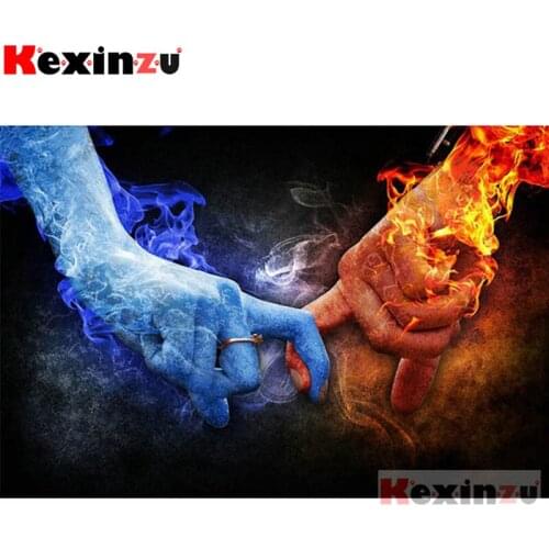Kexinzu Full Square/Round Drill 5D DIY Diamond Painting "Ice fire holding hands" Diamond Embroidery Cross Stitch 3D Decor Gift K