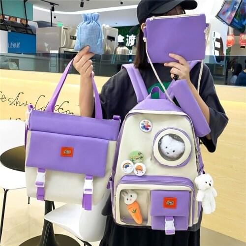 4 Pcs Set School Bags Harajuku Teenager Girl Student Schoolbag Nylon School Backpack Waterproof Women Backpack Fashion Book Bags