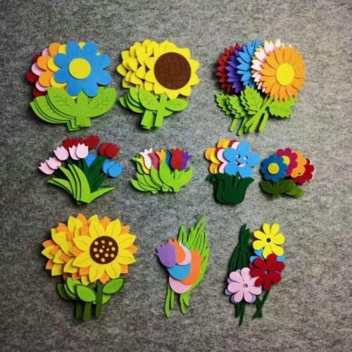 Nonwoven Felt Fabric Flower Wall Stickers Sun Flower Kindergarten Kids Room School Classroom Decor Paste Child Handmade Material