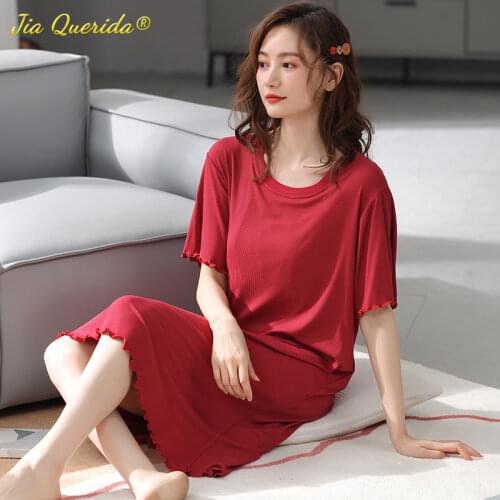 Soft Summer New Crew Neck Nightwear Night Gown Fashion Style Casual Style Homedress Long Shirt Woman Clothes Modal Short Sleeve
