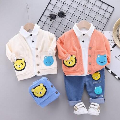 Autumn Children Kid Clothes suit baby boys Cartoon coat Jackets T Shirt Pants jeans 3Pcs/set Toddler Clothing Infant Tracksuits