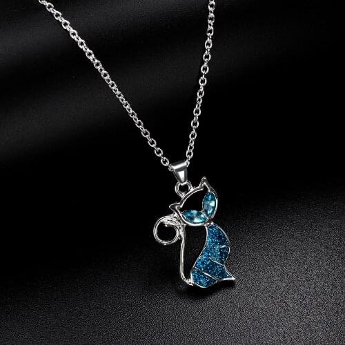 1pc Cute Cat Pendant Blue Opal Necklace Fashion Womens Animal Jewelry Trendy Jewelry Gift for Women