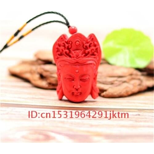 Cinnabar Pendant Buddha Necklace Jewellery Gifts Carved Red Natural Guanyin Chinese Men Charm Hand Woman Organic Fashion Amulet