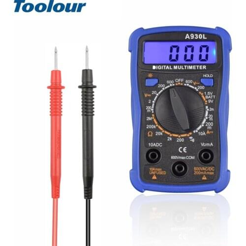 Toolour A930L Portable Backlight Digital Multimeter AC/DC Ammeter Voltmeter Ohm Tester Meter Mini Handheld LCD Multimeter