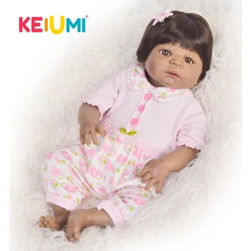 KEIUMI 23 Inch Black Skin Reborn Baby Doll Full Body Silicone Vinyl Realistic Boneca Reborn Menina For Kids Childrens Day Gifts