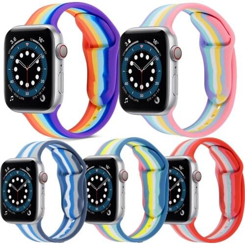 Rainbow Silicone Watch Band for Apple Watch Series SE 6 5 4 3 2 Sports Strap Rubber Watchband for Iwatch 40mm 44mm 38mm 42mm