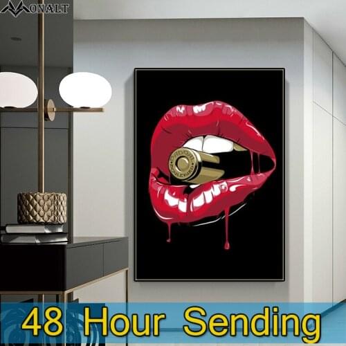 Bullet In Red Lips Canvas Print Oil Painting Hand Painted Living Room Abstract Art Poster Home Decoration Paintings on the Wall