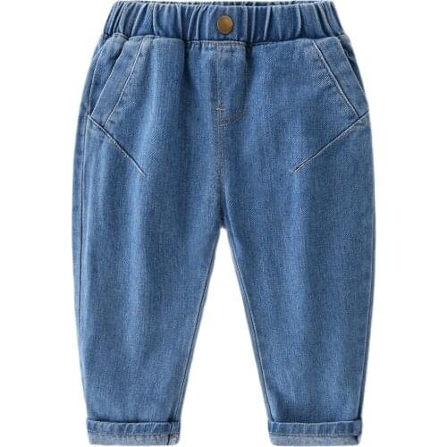 Fashion Boys Autumn Winter New Baby Velvet Warm Pants Children Clothes Casual Elastic Waist Trousers Solid Blue Black Jeans