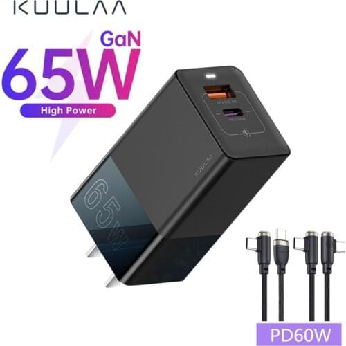 65W KUULAA GaN Quick Charge QC 3.0 QC USB Type C PD Charger Portable Phone Fast Charger For iPhone Xiaomi Laptop Tablet Adapter