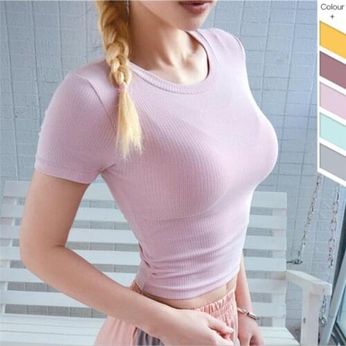 2019 Summer sexy Compression short yoga crop sport shirt for women top fitness gym run tank tshirt sportshirt slim sportswear