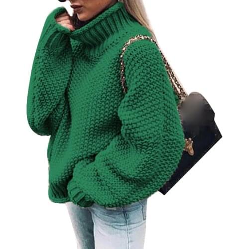 50% Dropshipping Women Solid Color Turtleneck Batwing Sleeve Knitted Sweater Loose Pullover Top