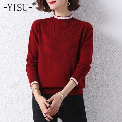 YISU Women All-match Sweater Spring Solid color O-Neck Long sleeve Sweater Jumper Female Casual Knitted Pullover Thin section