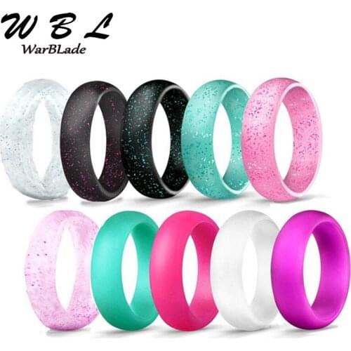 Women Silicone Ring 10pc/set With Rhinestone Hypoallergenic Crossfit Flexible Rubber Finger Rings For Women Wedding Jewelry Gift