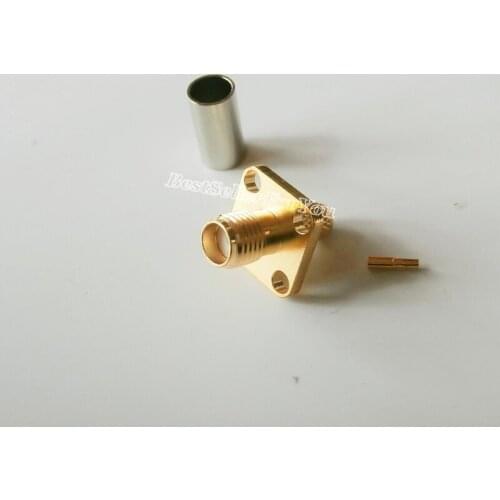 1Pcs SMA Female Flange 4 Hole Crimp For RG58 RG142 RG400 Coax Cable RF ConnectorBrass