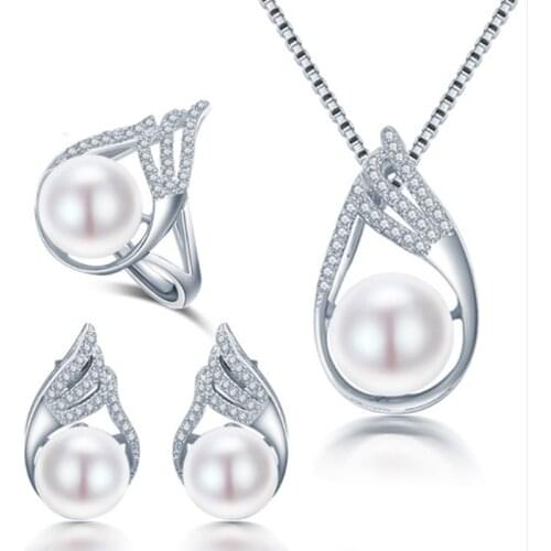 2017 Hot Rocket Necklace/Earring/Ring Pearl Jewelry Set For Natural Freshwater Pearl Jewelry Sets For Women Necklace
