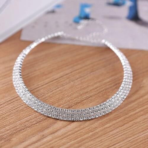2017 Limited Sale Jewelry Sets Wedding Bridal Choker Necklace Earrings Diamante Rhinestone 3 Row Prom Set