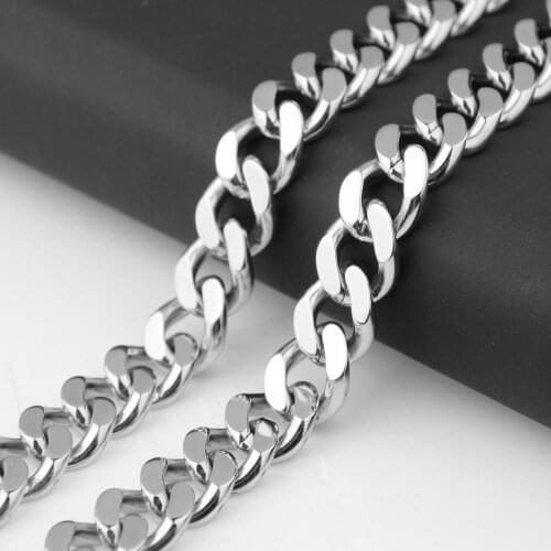 Waterproof Stainless Steel Silver Color Cuban Curb Link Chain Mens Womens Necklace/Bracelet Unisexs Daily Jewelry 7-40inch