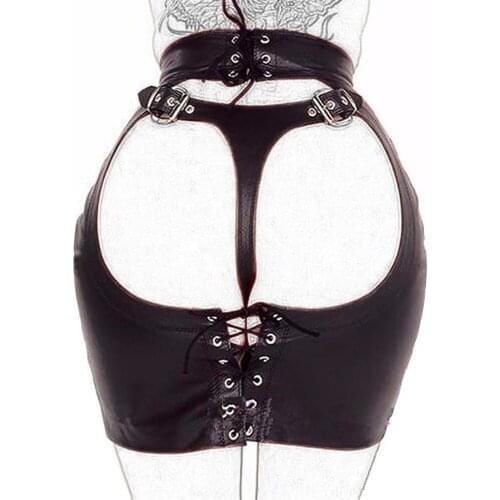 Black PU Erotic Fetish Dress Mini Adult Slave Games Porn Skirt Sex Bdsm Bondage Cosplay Sex Toy Products For Woman Couples