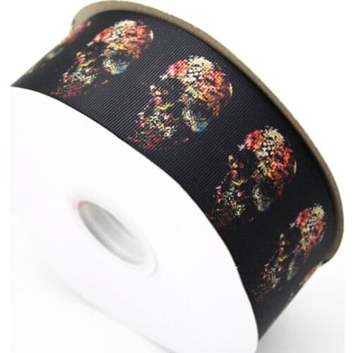 Halloween Ribbon Grosgrain Skull Black Ribbon Wedding Halloween Party Decoration Sewing Craft 16MM 22MM 25MM 38MM 57MM 75MM