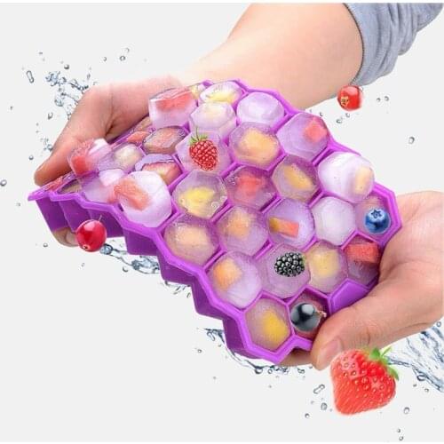 Ice tray honeycomb ice tray mold food grade flexible silicone ice mold for whiskey cocktail cube ice mould with lid 37 cells