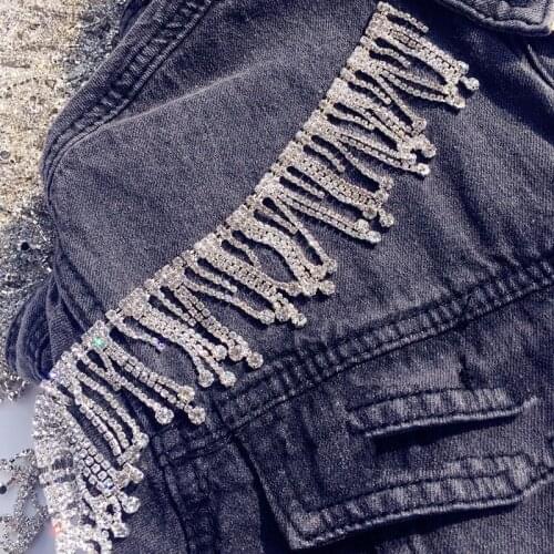 Intensive crystal rhinestone tassels Wedding dress accessories Beaded Lace Trim fabric applique patches sew on trim for clothing