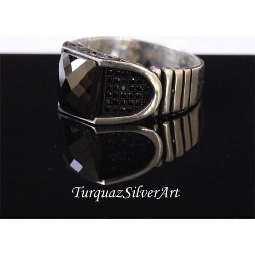 Handmade Mans Black Zircon Gemstone Ring, Mans 925 Silver Ring