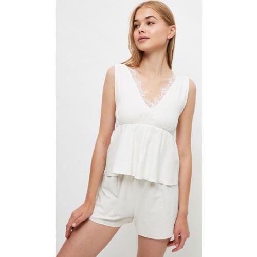 Trendyol Lace Detail Woven Pajamas set THMSS21PT1514