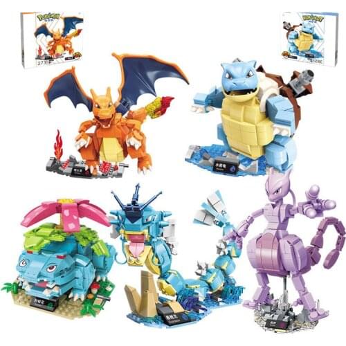 Pokemon Charizard Venusaur Gyarados Blastoise Mewtwo DIY Building Blocks Toys 3D Anime Poke Building Block Gift With Box