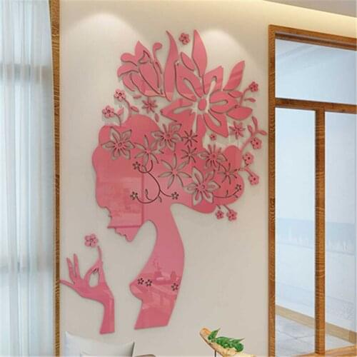 Creative DIY Princess flower girl 3D Sticker Acrylic Stereo Home decor wall stickers bedroom marriage room TV background decals