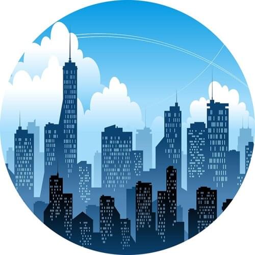 Round circle background night City building Backdrop baby shower birthday Party table Covers decoration YY-510