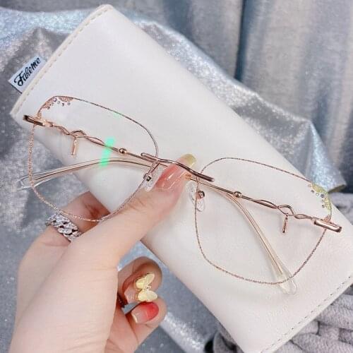0~10.00 Alloy Square Glasses Anti Blue Light Retro College Female Glasses Computer Glasses Gaming Glasses Transparent Lense