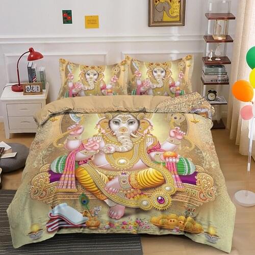 Hot Sell King Size Bedding Set Boho Mandala Colorful Design God Ganesha Duvet Cover Queen Bed Sets With Pillowcase Indian Symbol