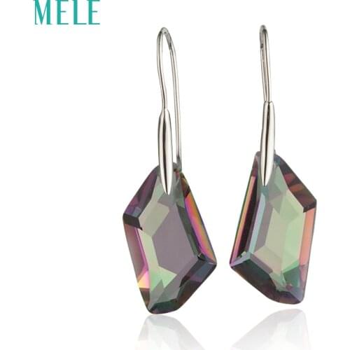 MELE Natural mystic quarts silver earring, 13mm*24mm, irregular shape , professional cutting skill , the best choice for gift
