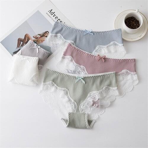 Sweet and lovely pure cotton thread lace sexy low-waisted underwear woman Bow Japanese virgin traceless briefs T1203