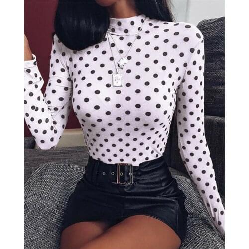 Fashion Womens Lady Mesh Perspective Blouse Summer Spring Polka Dot Printed Long Sleeve Slim Fit Tops Shirt Sexy Vintage Blouse