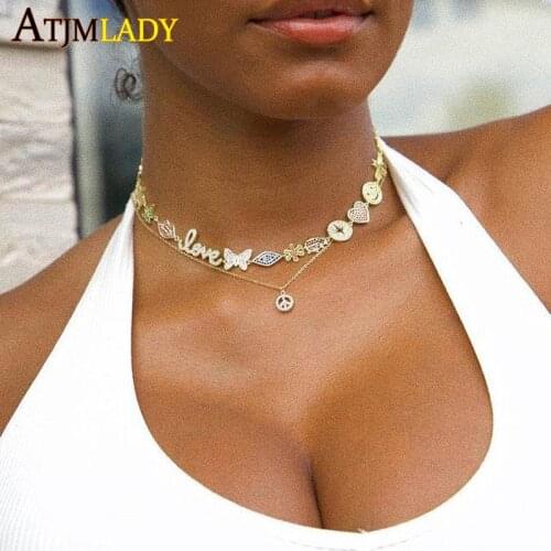 Vogue lady jewelry gold filled cz red kiss animal flower cute lovely heart charm gold chain necklace 32+8cm choker jewelry