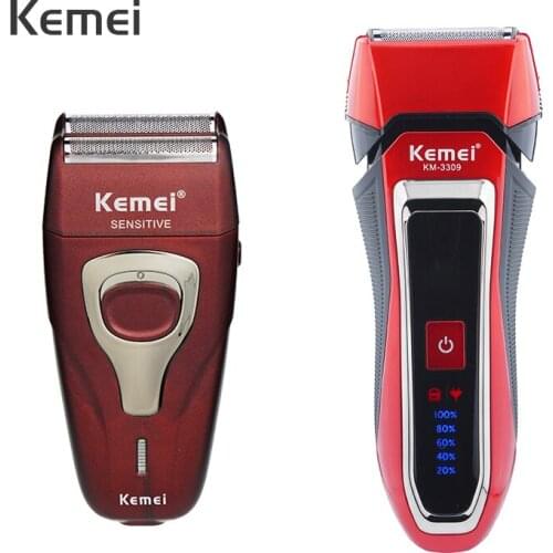 Kemei 100-240V Mens Trimmer USB Rechargeable Electric Shaver Dry Or Wet Shave Epilator Double Floating Head With Spare Razor 40