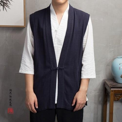 Mens Vest Autumn Chinese Style Mens Linen Vest Han Dynasty Clothes Mens Chinese Clothes Ancient Traditional Vest for Men
