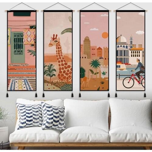 Nordic Ins Wall Paintings Hand-painted Scenery Canvas Scroll Hanging Painting Home Living Room Bedroom Wall Art Decor Posters