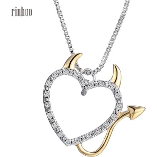 New Arrival Cute Demon Heart Pendant Necklace Rhinestone Heart With Tail Pendant Necklace For Valentines Day Gift