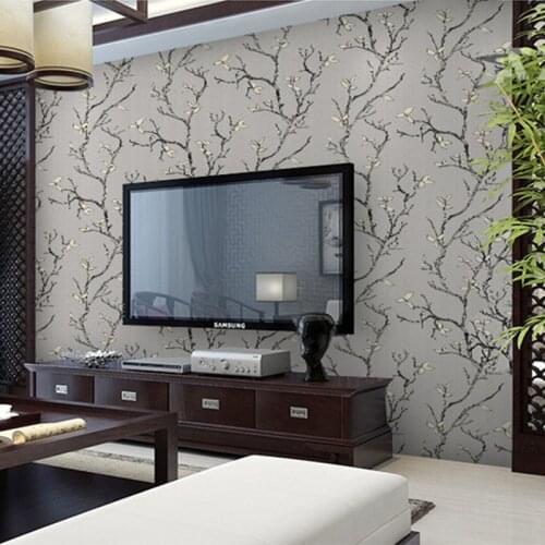 Chinese Style Classic Wallpaper 3D Stereo Branch Flocking Non Woven Wall Paper Roll Living Room Sofa Bedroom Home Decor Tapety
