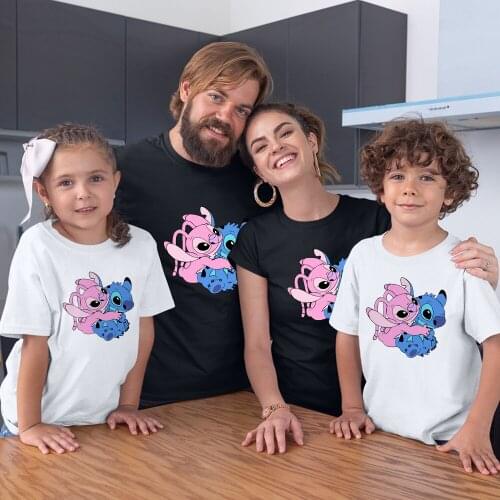 Disney Lilo & Stitch Family Matching Clothes Fashion Summer New Products Black White T Shirts Casual Comfortable Dropship Trend
