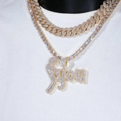 New design hip hop Initial Letter Necklace Full cz paved Pendant Necklaces Ice Out Bling Charm long rope chain Jewelry For Men