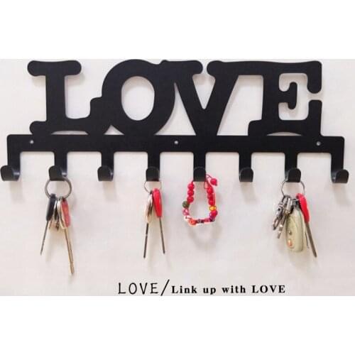 Simple Love Letter Metal Hook Creative Clothes Hanger Durable Iron Wall Hanging Coat Hat hooks Adhesive Racks Bedroom Key Hooks