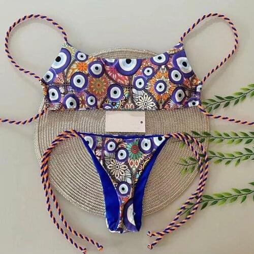 QINJOYER Women Eye Print Bikini Brazilian Swimwear Women Thong Swimsuit 2 Pieces Bathing Suits Bikini Women 2021 Swimwear