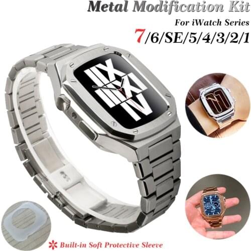 38mm 42mm Stainless Steel Band Set for Apple Watch Band 40mm 44mm Metal Watch Case for iWatch Series 6 SE 5 4 3 2 1 Modification