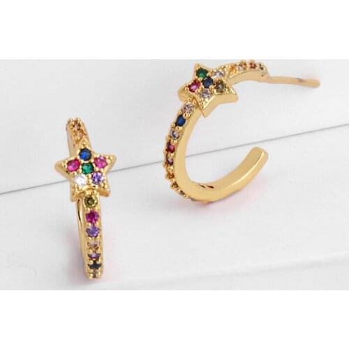 Star Hoop Earrings Mini Small Water Drop Pendant Colors Zircon Earring Trendy Fashion Jewelry Luxury Gold Color Aretes Rainbow