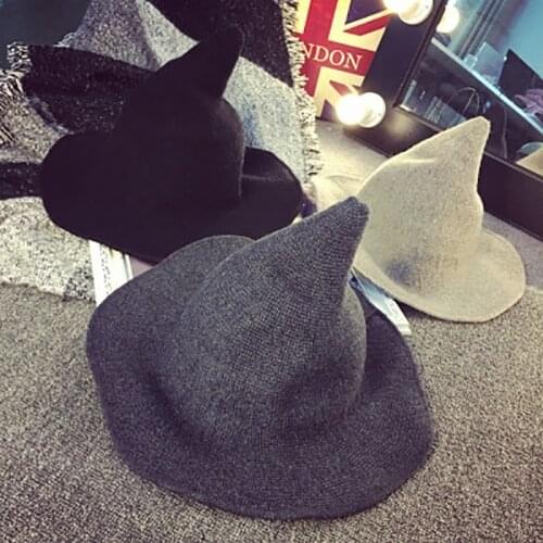 Witch hat men and women woolen knitted hat fashion solid color hat brim hat girlfriend gift variety of party hats wizard hat