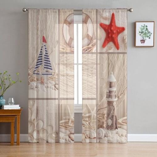Beach Starfish Lifebuoy Sailboat Tulle Curtain For Living Room Bedroom Modern Sheer Curtains Decorative Window Treatment